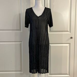 Falconeri Metallic Black Zig Zag Texture Sheer Dress